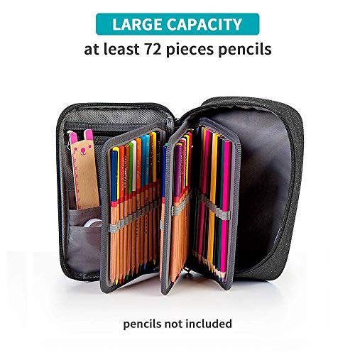 Number-one Large Capacity Pencil Case, 72 Slots Colored Pencil Pouch Bag Portable Pencil Holder Stationery Organizer with Compartments for Office and Travel, Black - Image 3