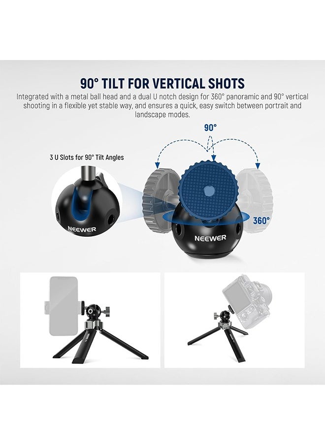 Neewer - NEEWER Mini Desk Tripod for iPhone with Ball Head 360° Rotatable 3 Cold Shoe Mounts, Metal Portable Table Tripod for Travel Vlogging Recording Compatible with Gopro DJI Phone DSLR Camera, TP31 - Image 1