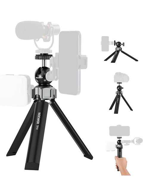 NEEWER Mini Desk Tripod for iPhone with Ball Head 360° Rotatable 3 Cold Shoe Mounts, Metal Portable Table Tripod for Travel Vlogging Recording Compatible with Gopro DJI Phone DSLR Camera, TP31