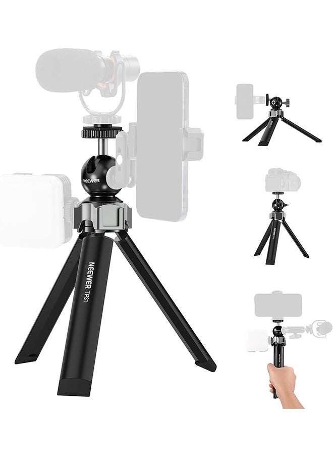 Neewer - NEEWER Mini Desk Tripod for iPhone with Ball Head 360° Rotatable 3 Cold Shoe Mounts, Metal Portable Table Tripod for Travel Vlogging Recording Compatible with Gopro DJI Phone DSLR Camera, TP31 - Image 1