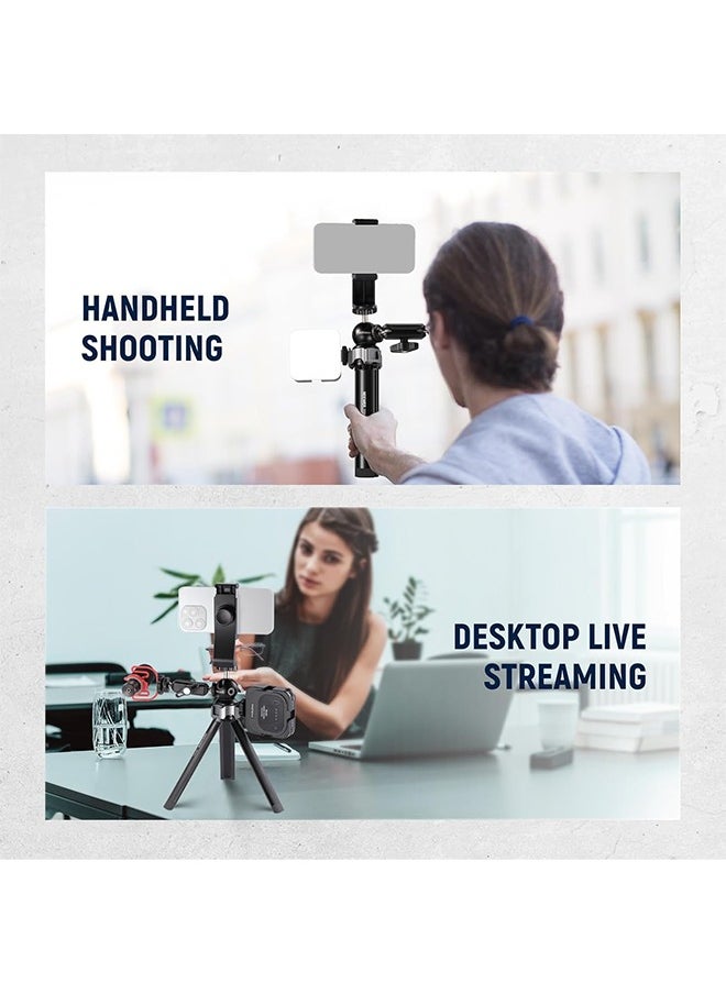 Neewer - NEEWER Mini Desk Tripod for iPhone with Ball Head 360° Rotatable 3 Cold Shoe Mounts, Metal Portable Table Tripod for Travel Vlogging Recording Compatible with Gopro DJI Phone DSLR Camera, TP31 - Image 1