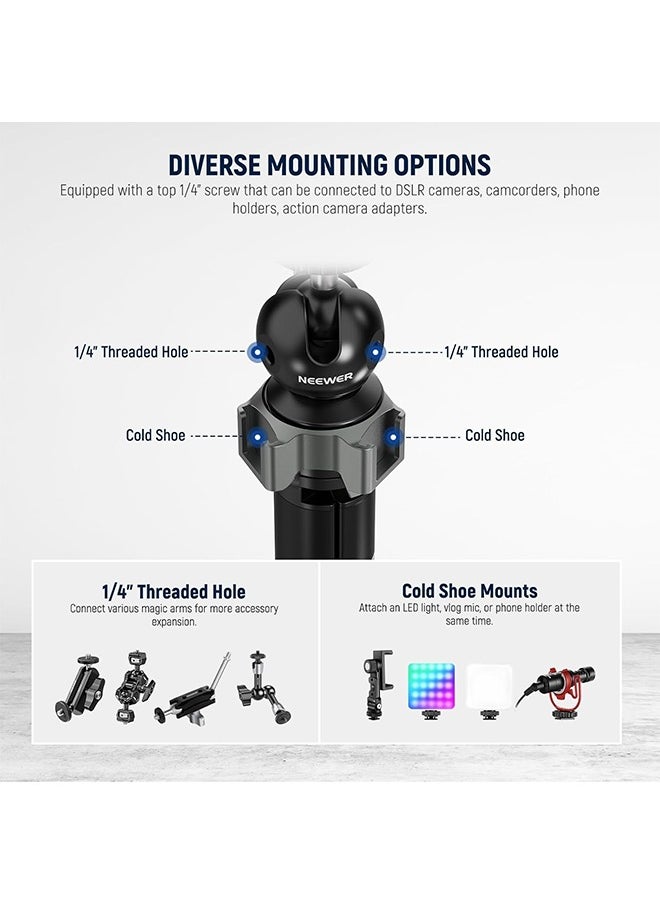 Neewer - NEEWER Mini Desk Tripod for iPhone with Ball Head 360° Rotatable 3 Cold Shoe Mounts, Metal Portable Table Tripod for Travel Vlogging Recording Compatible with Gopro DJI Phone DSLR Camera, TP31 - Image 1