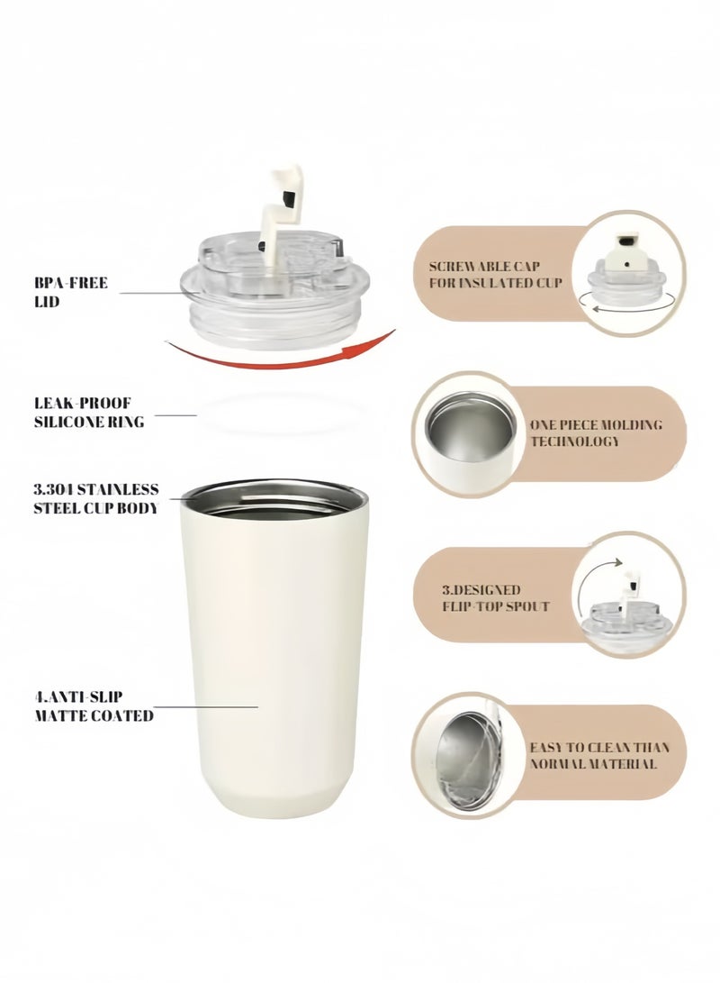 2pcs 320ML Coffee Mug,Insulated Beverage Cup With Leakproof Lid, Travel Portable Car Drinking Cup，Stainless Steel Vacuum Leak proof , White/Pink  - Image 2