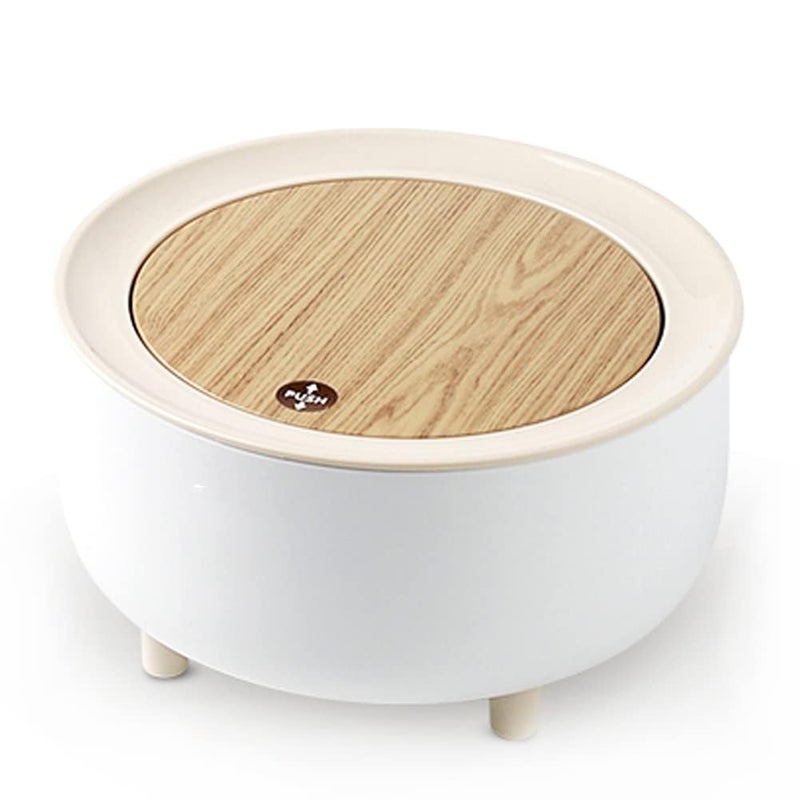 Mixen MIXEN 2 Liter/Mini Trash Can with Press Top Lid - Compact Wastebasket for Bathroom Vanity, Desktop, Tabletop, Coffee Table or Countertop-Round Press  - Image 1