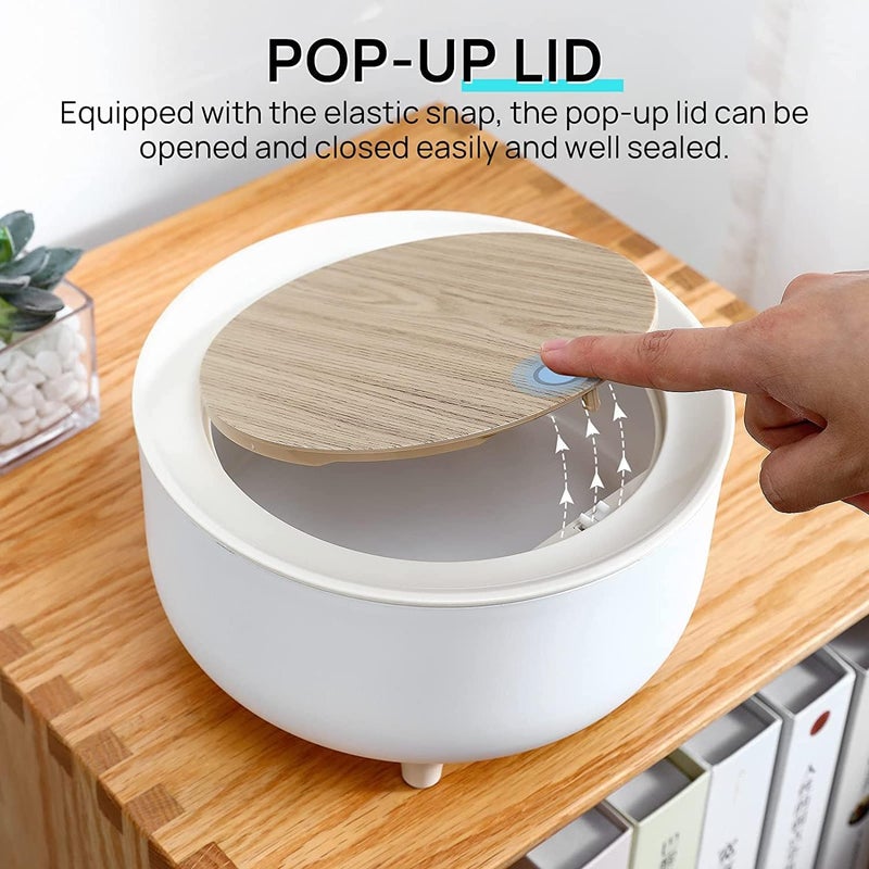 Mixen MIXEN 2 Liter/Mini Trash Can with Press Top Lid - Compact Wastebasket for Bathroom Vanity, Desktop, Tabletop, Coffee Table or Countertop-Round Press  - Image 2