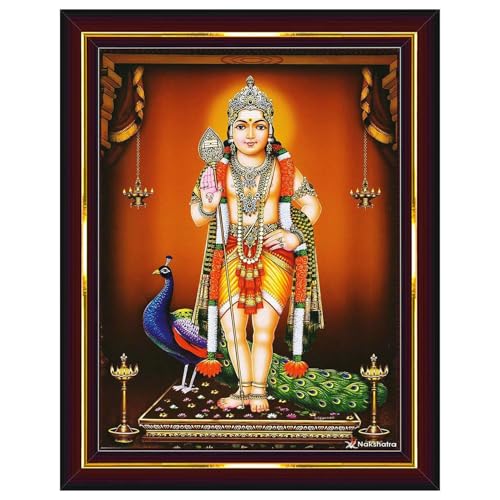 Pavan Photo Laminations Lord Murugan Subramanya Swamy Subrahmanya Wall Painting Framed Home Decor (Wood,Acrylic,Brown,Big Size,10x12 Inch) B47M - Image 1