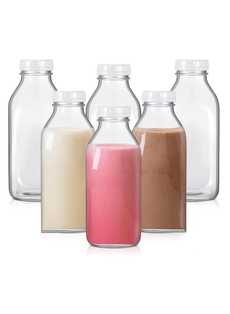 FUFU 6Pcs 32oz Glass Milk Bottle with Plastic Tamper-proof Caps  Vintage Reusable Dairy Drinking Containers, Milk, Juice,Yogurt, Smoothies  - Image 1