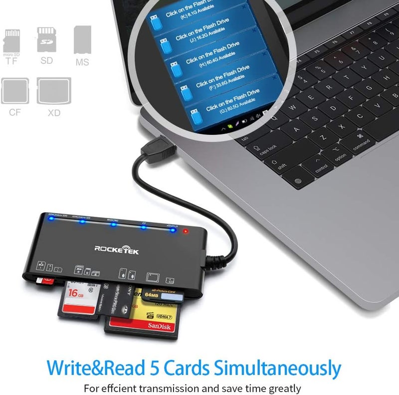 Rocketek USB3.0 Multi-Card Reader, SD/TF/CF/Micro SD/XD/MS 7 in 1 Fast 5Gbps Memory Card Reader/Writer/Hub for SD SDXC SDHC CF CFI TF Micro SD Micro SDXC Micro SDHC MS MMC UHS-I Cards,for Windows/Linux/Mac OS - Image 4