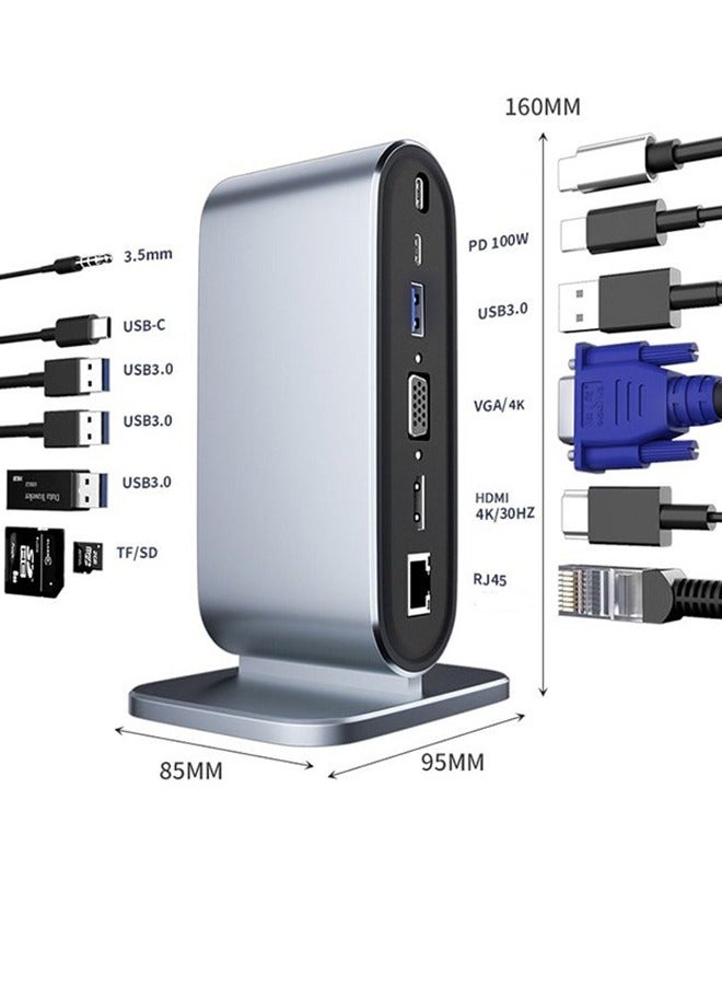 Arabest 12-in-1 USB C Docking Station - USB C Hub Dock Laptop Display Docking Station Universal Port with 4K HDMI Monitor,100W PD,Ethernet,4K VGA,Audio,SD/TF,USB 3.0 Adapter for Windows Mac Computer  - Image 1