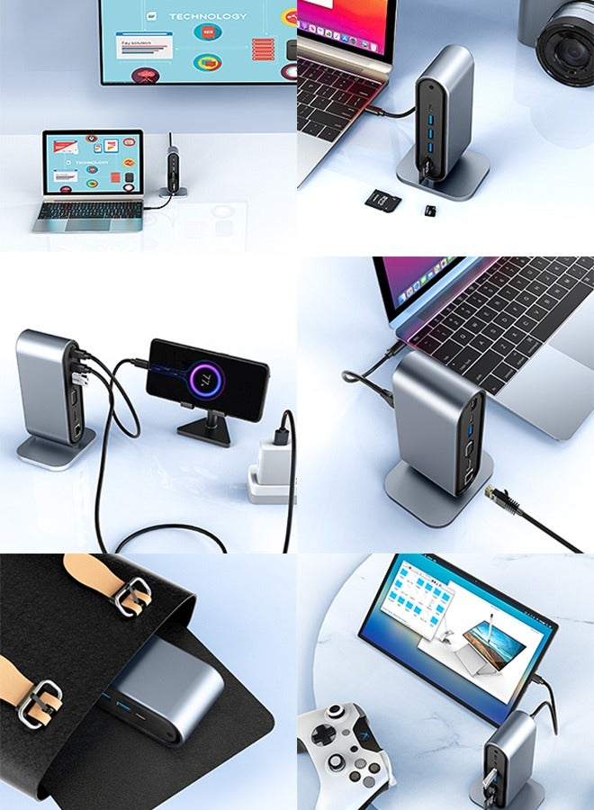 Arabest 12-in-1 USB C Docking Station - USB C Hub Dock Laptop Display Docking Station Universal Port with 4K HDMI Monitor,100W PD,Ethernet,4K VGA,Audio,SD/TF,USB 3.0 Adapter for Windows Mac Computer  - Image 4