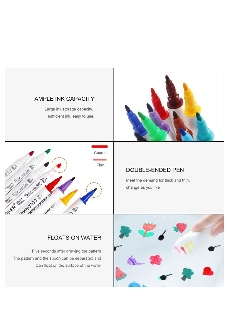 Excefore Magical Water Painting Pen, 12 Colors Double Ended, Water Painting Floating Marker Pen, Magical Water Floating Pen, Erasing Whiteboard Marker Pens, Magic Water Painting Pen for Kids  - Image 4