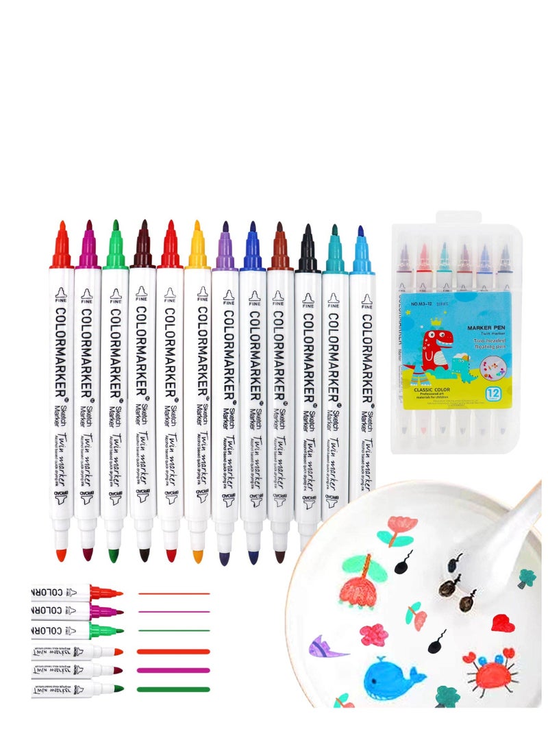 Excefore Magical Water Painting Pen, 12 Colors Double Ended, Water Painting Floating Marker Pen, Magical Water Floating Pen, Erasing Whiteboard Marker Pens, Magic Water Painting Pen for Kids  - Image 1