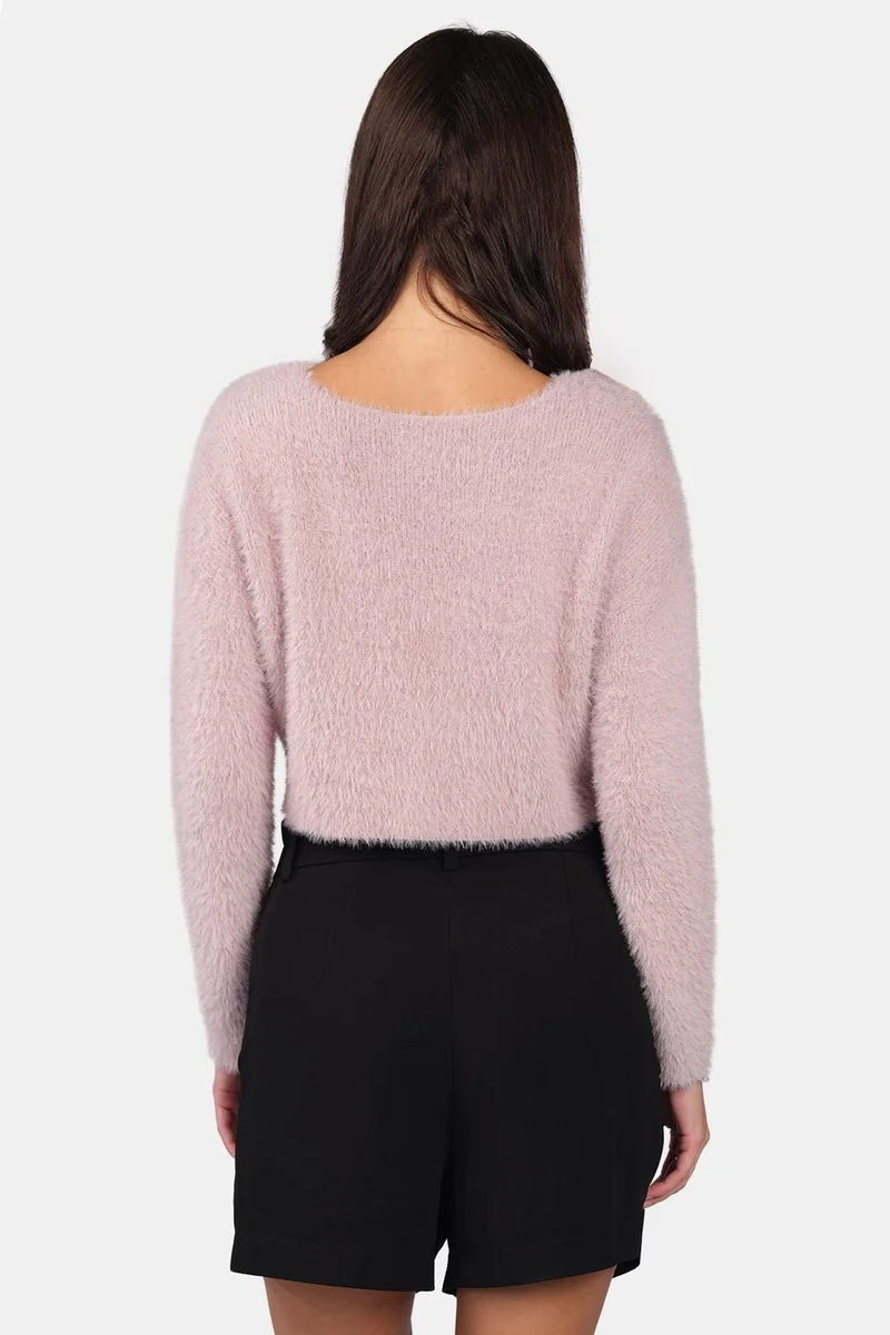 Virgio  Self Design Viscose V-Neck Buttery Soft Crop Knit Top for Women for Women | Best Price UAE