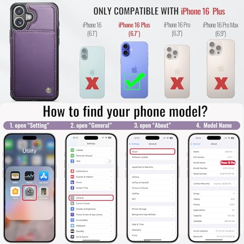 Vinich for iPhone 16 Plus Wallet Case with Card Holder, RFID Blocking Credit Slots Kickstand Shockproof Phone Cover Fit for iPhone 16 Plus 6.7" Purple - Image 2