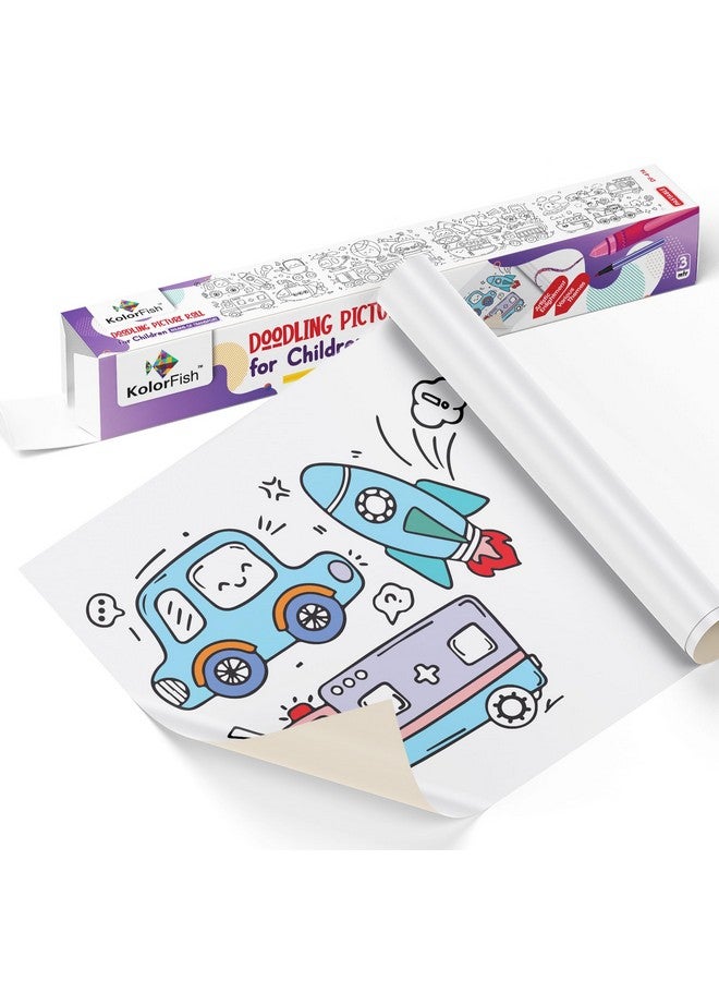 KolorFish KolorFish Coloring Re-Stick Drawing Paper Roll For Kids, 118X12 Inch Large Coloring Poster For Toddlers, Art Paper Crafts Gift For Class Home Birthday Party (Means Of Transport, 3 Meters),Watercolor - Image 1