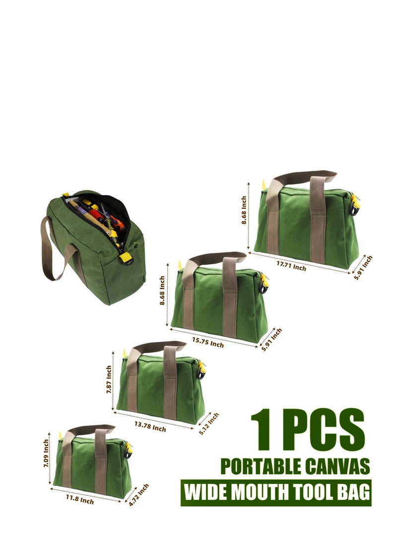 Zikra 16 Inch Heavy Duty Canvas Tool Bag, Portable Wide Mouth Tool Bag, Large Capacity Handbag, Rugged Tool Organizer Tote Bag, Suitable for Plumbers, Electricians, Carpenters, Handymen (Green) - Image 2