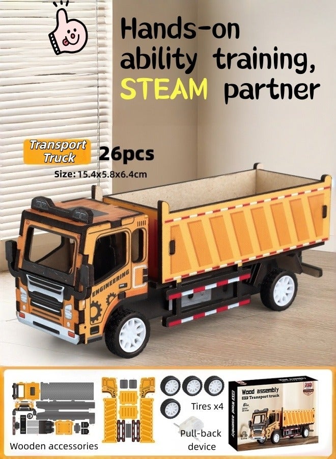 سعودي سيليكت لعبة شاحنة نقل خشبية ثلاثية الأبعاد جذابة - مجموعة تجميع نموذجية ممتعة لتعلم العلوم والتكنولوجيا والهندسة والرياضيات - Image 1