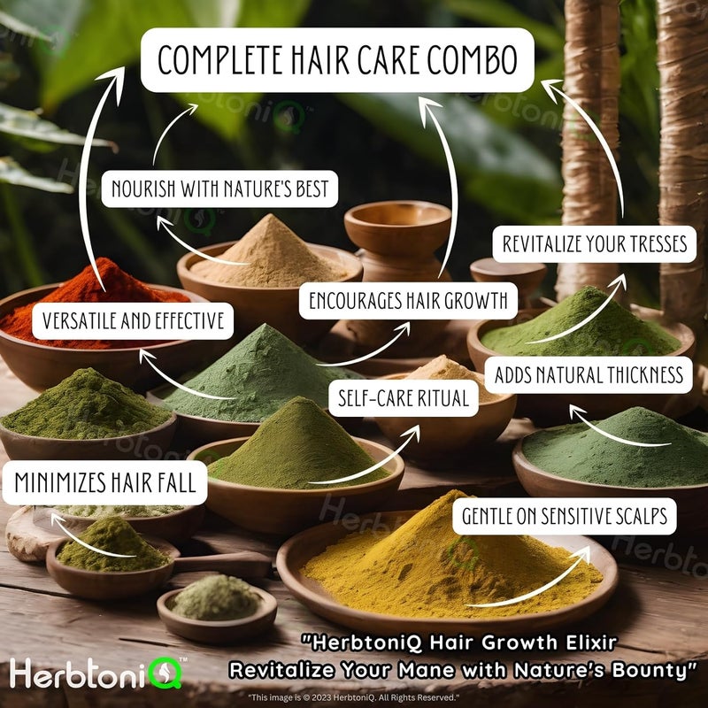 Herbtoniq HerbtoniQ Set of 11 Natural  Organic Hair Care Products  Harad Nagarmotha Kapoor Kachri Bhringraj Brahmi Neem Aloe Vera Baheda Curry Leaves Reetha  Hair Henna Powder for Hair Pack 2100g - Image 4