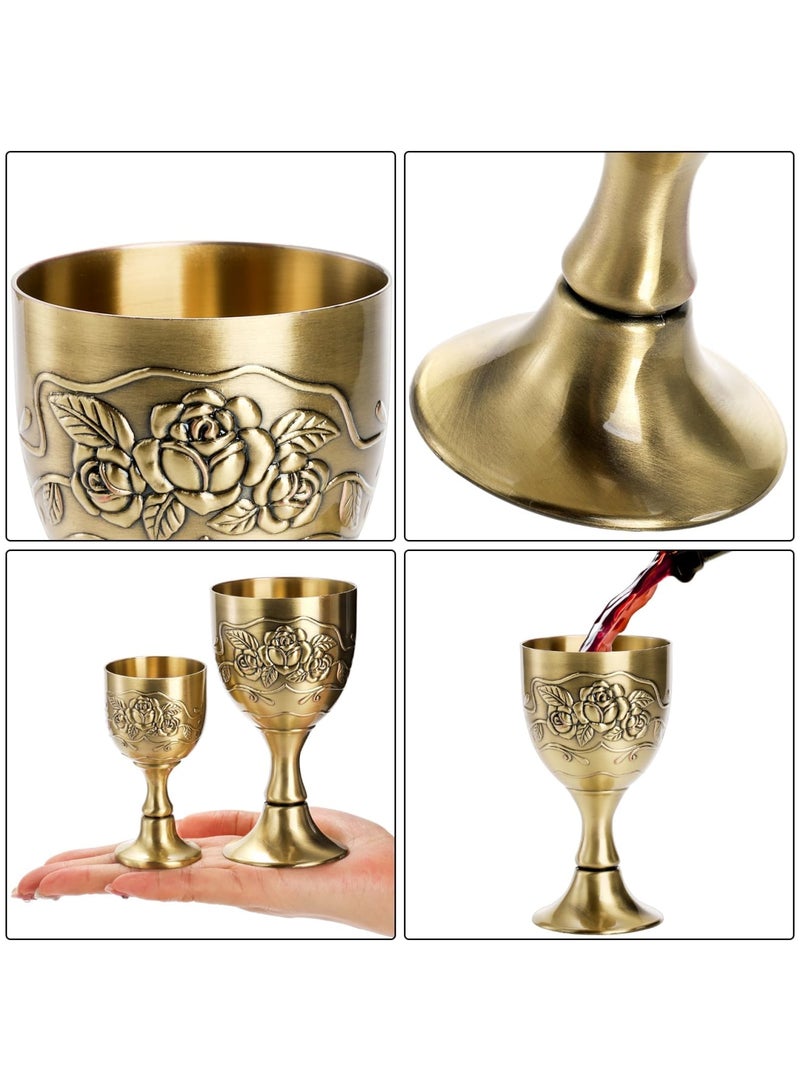Barakah طقم كؤوس شاليس عتيقة، 2 عبوة، كأس شاليس ملكي، كأس نبيذ أوروبي عتيق، كأس مذبح نحاسي، حرفية عالية الجودة، تصميم رائع، واستخدام متعدد الأغراض، 5 أوقية/1 أوقية، زهرة بارزة - Image 3