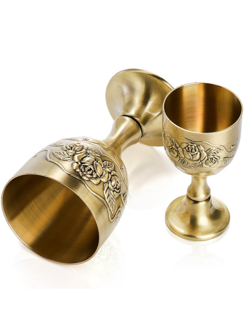 Barakah طقم كؤوس شاليس عتيقة، 2 عبوة، كأس شاليس ملكي، كأس نبيذ أوروبي عتيق، كأس مذبح نحاسي، حرفية عالية الجودة، تصميم رائع، واستخدام متعدد الأغراض، 5 أوقية/1 أوقية، زهرة بارزة - Image 2
