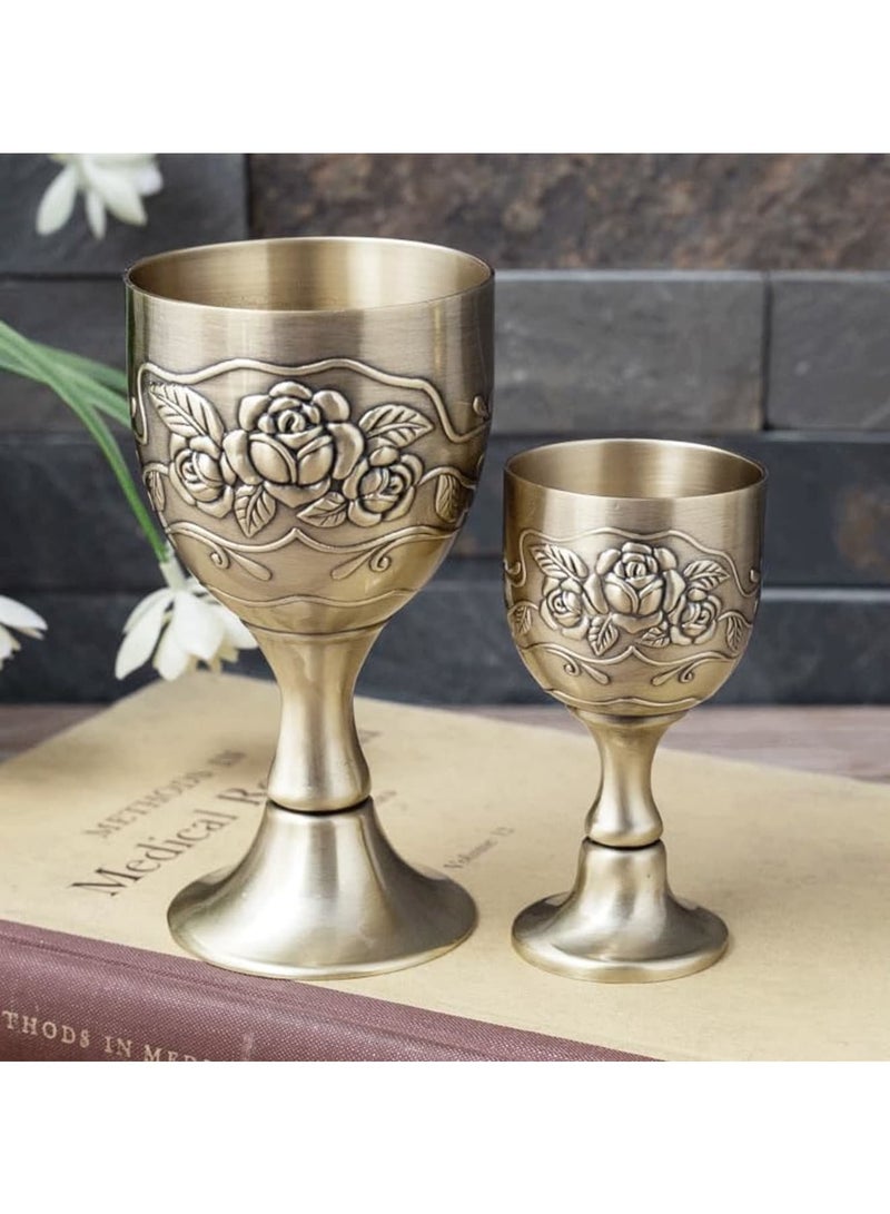 Barakah طقم كؤوس شاليس عتيقة، 2 عبوة، كأس شاليس ملكي، كأس نبيذ أوروبي عتيق، كأس مذبح نحاسي، حرفية عالية الجودة، تصميم رائع، واستخدام متعدد الأغراض، 5 أوقية/1 أوقية، زهرة بارزة - Image 4