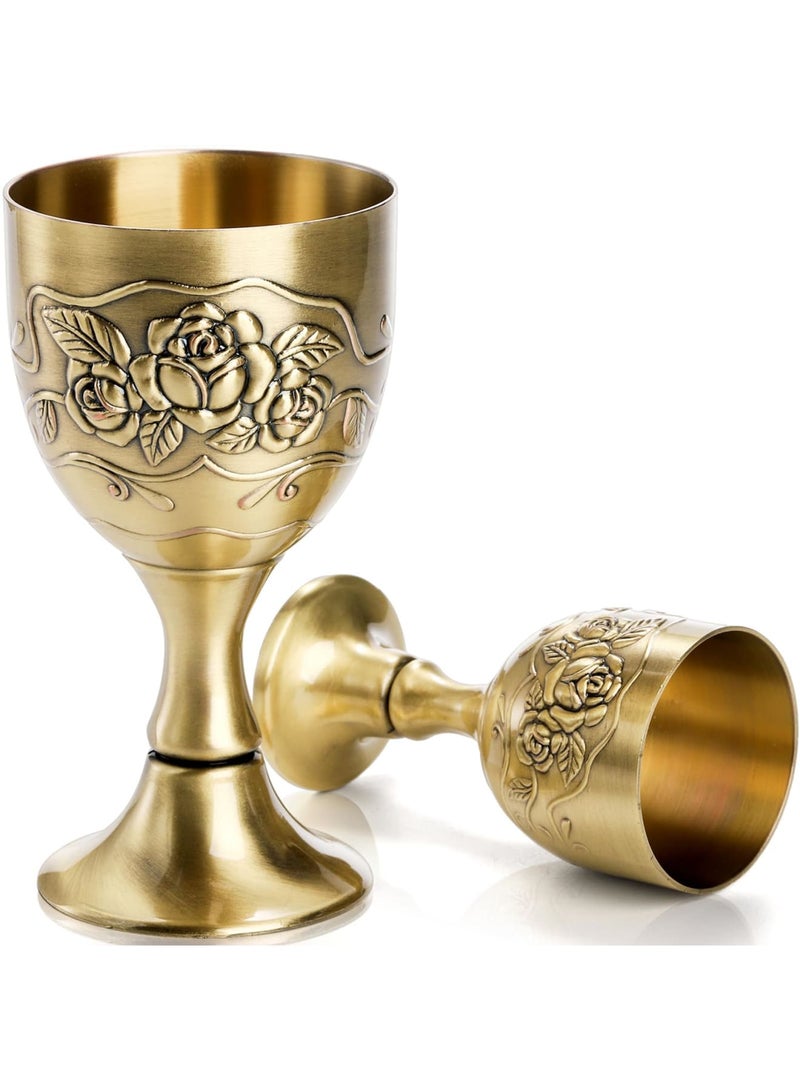 Barakah طقم كؤوس شاليس عتيقة، 2 عبوة، كأس شاليس ملكي، كأس نبيذ أوروبي عتيق، كأس مذبح نحاسي، حرفية عالية الجودة، تصميم رائع، واستخدام متعدد الأغراض، 5 أوقية/1 أوقية، زهرة بارزة - Image 1