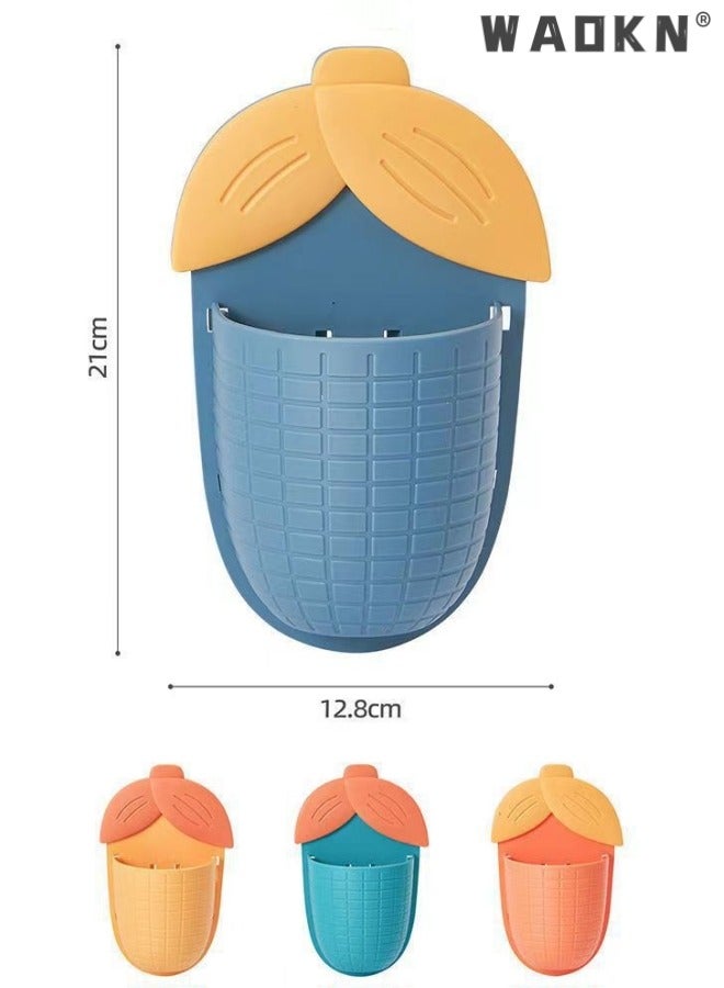WAOKN 4-Piece 4-color Storage Barrel Corn shelf, toilet toothpaste, non-perforated toothbrush holder, bathroom suction wall-mounted storage box, comb storage tube  - Image 2