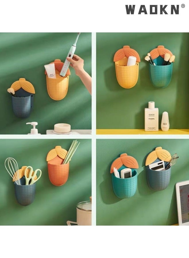 WAOKN 4-Piece 4-color Storage Barrel Corn shelf, toilet toothpaste, non-perforated toothbrush holder, bathroom suction wall-mounted storage box, comb storage tube  - Image 3