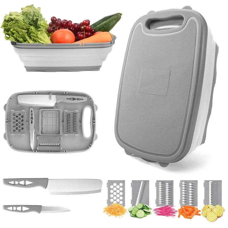 HI NINGER Collapsible Cutting Board with Colander 9In1 Multi Chopping Board Kitchen Vegetable Washing Basket for Camping Gifts Camping Accessories for RV Campers