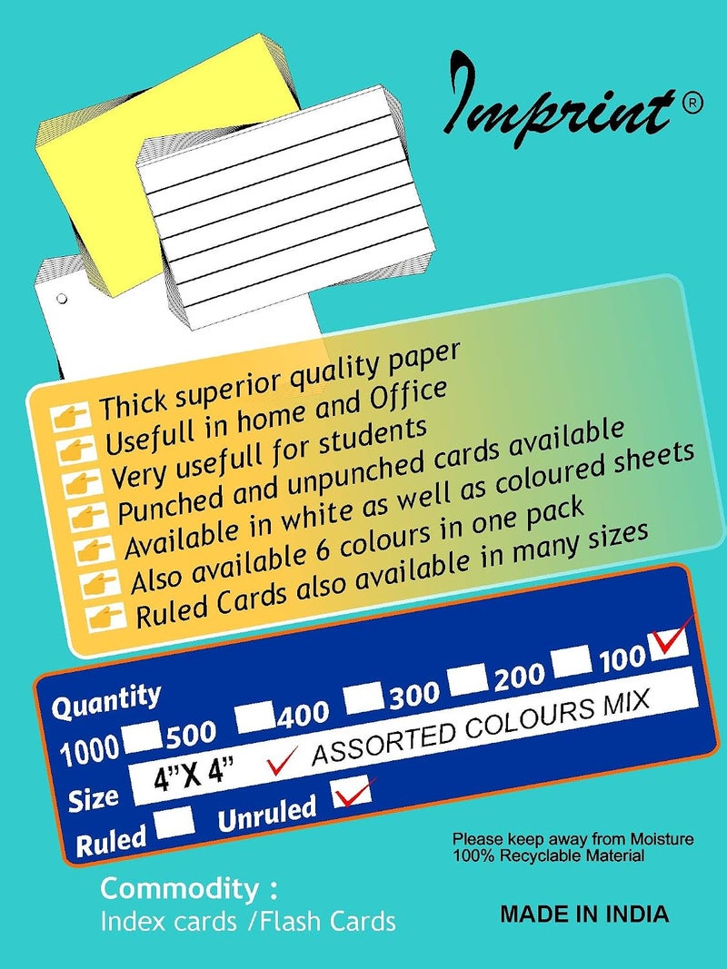 IMPRINT Card Stock, Index Cards Square Size 4"x 4" Bright Assorted Colors(Colors May Vary), 100 in This Package - Image 4