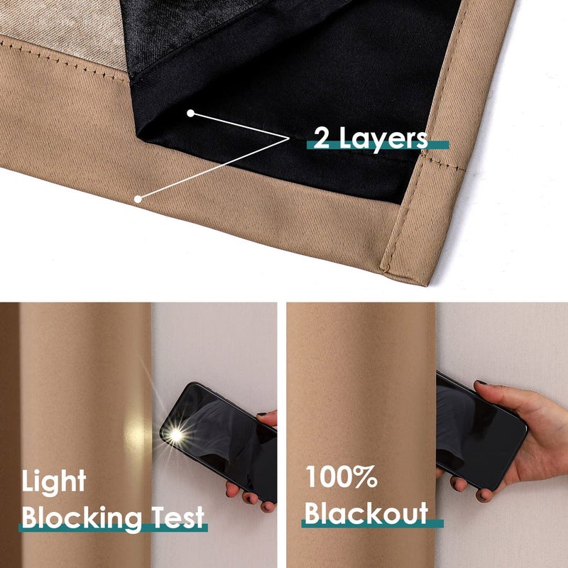 ChrisDowa 100% Blackout Curtains 63 inch Long for Bedroom with Black Liner  Extra Wide 2 Thick Layers Total Blackout Thermal Insulated Grommet Window Curtains 2 Panels Set (Cappuccino  60 x 63 Inch) - Image 4