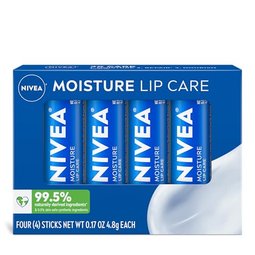 NIVEA Moisture Lip Care, Hydrating Lip Balm with Shea Butter, Nourishing Oils and Vitamin C & E, 3-in-1 Moisture, Repair and Nourish, 0.17 Oz Stick, Pack of 4 - Image 1