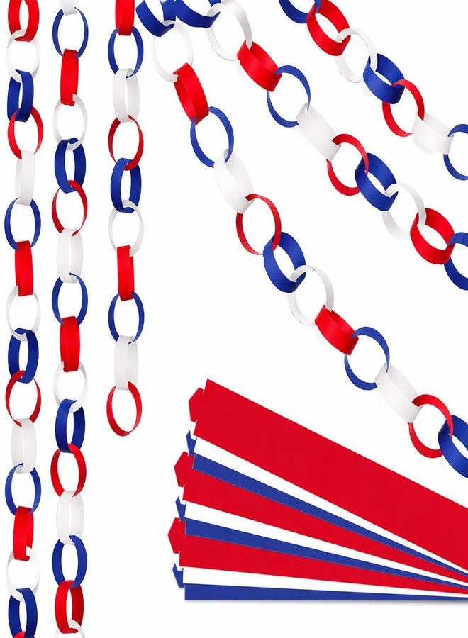 Baluue 4th of July Paper Chain, Red White and Blue Streamers Patriotic 250th Anniversary Paper Chain Strips for Crafting DIY Independence Day Party Decorations - Image 1