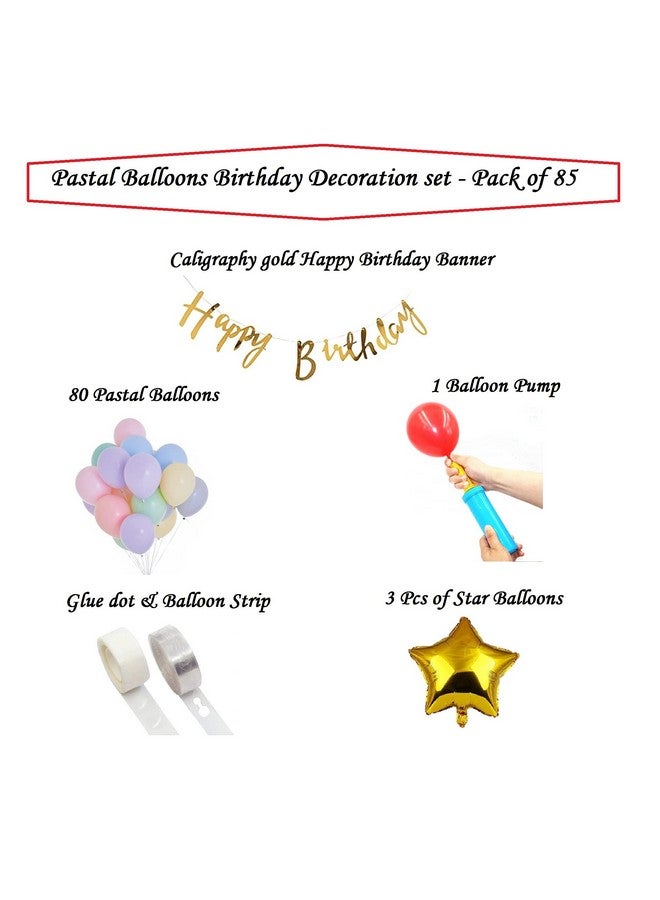 HK balloons Foil Pastel Balloons With Calligraphy Birthday Banner Hand Balloon Pump And Glue Dot, Balloon Arch For Girls And Wife - Multicolor - 85 Pieces - Image 2
