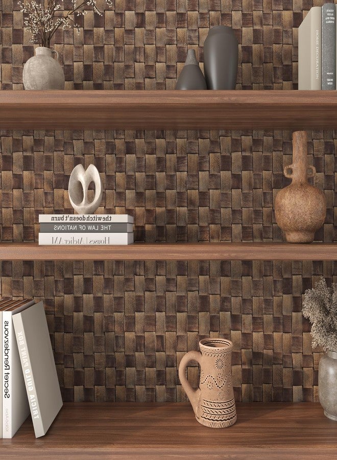 ReWallpaper ورق حائط ReWallpaper عتيق من الخيزران، قابل للتقشير واللصق، بني داكن، منسوج يدويًا، مقاس 15.8 بوصة × 23 قدمًا، ورق حائط مضفر بمظهر طبيعي منسوج، مقاوم للماء، مناسب للمطبخ والحمام والخزانة والباب - Image 3