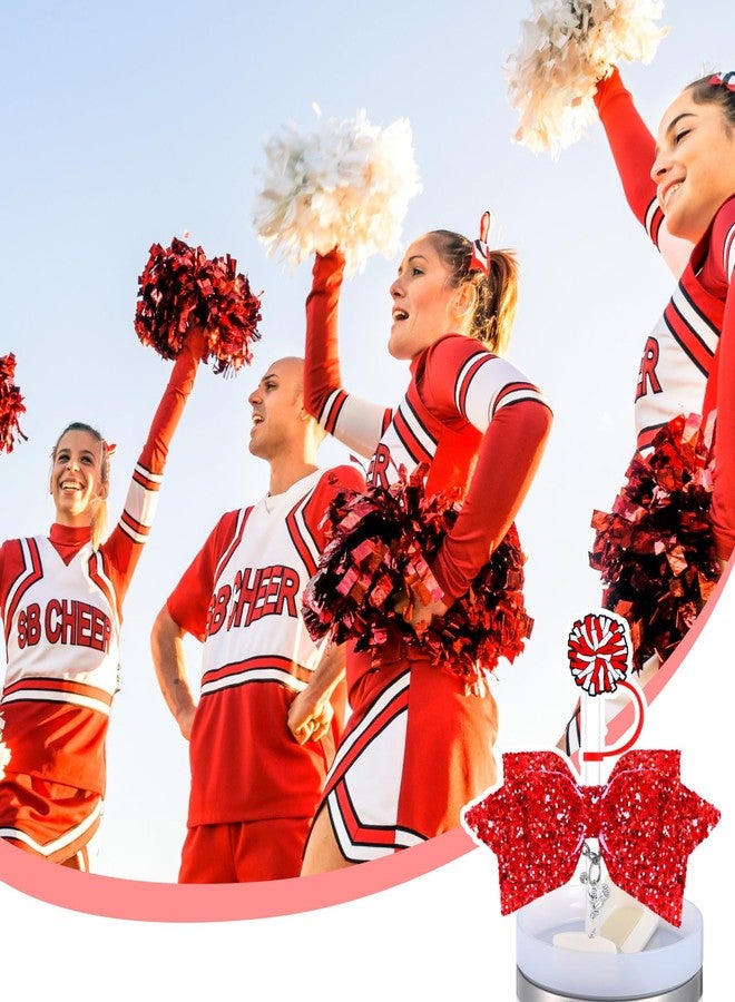 RimCereal 36 Pcs Red Cheerleading Tumbler Accessories, 12 Pcs 10 mm Straw Cover Straw Toppers, 12 Glitter Bows and 12 Cheerleaders Pendants Charms for Tumblers Decor Cheerleading Gifts - Image 5