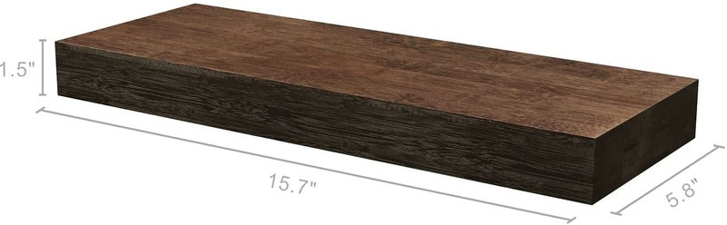ODEJIA Floating Wall Shelf Set of 2Natural Bamboo Wall Decor Storage ShelfWall Mount Display Rack for Bedroom Living Room Bathroom Kitchen Office and More - Image 3