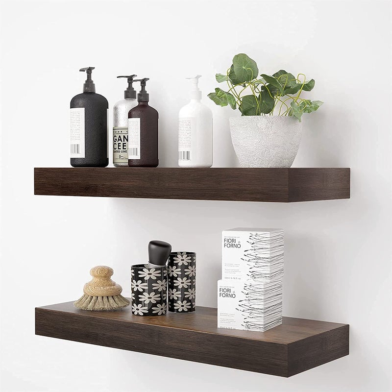 ODEJIA Floating Wall Shelf Set of 2Natural Bamboo Wall Decor Storage ShelfWall Mount Display Rack for Bedroom Living Room Bathroom Kitchen Office and More - Image 1