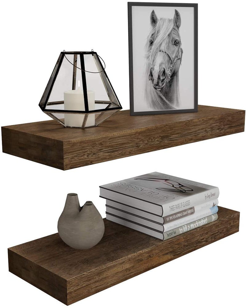 ODEJIA Floating Wall Shelf Set of 2Natural Bamboo Wall Decor Storage ShelfWall Mount Display Rack for Bedroom Living Room Bathroom Kitchen Office and More - Image 4