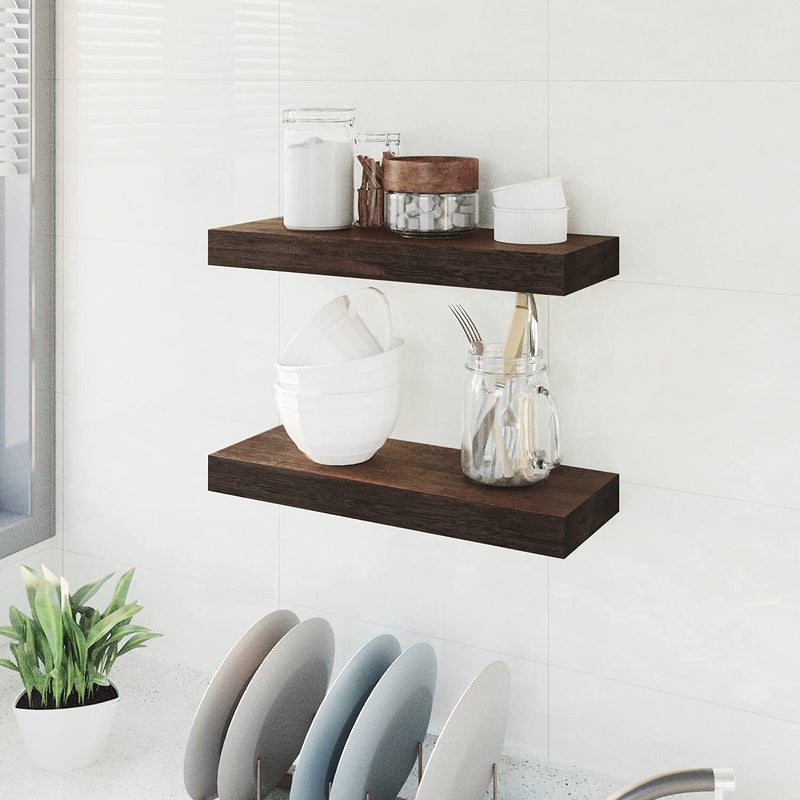 ODEJIA Floating Wall Shelf Set of 2Natural Bamboo Wall Decor Storage ShelfWall Mount Display Rack for Bedroom Living Room Bathroom Kitchen Office and More - Image 2