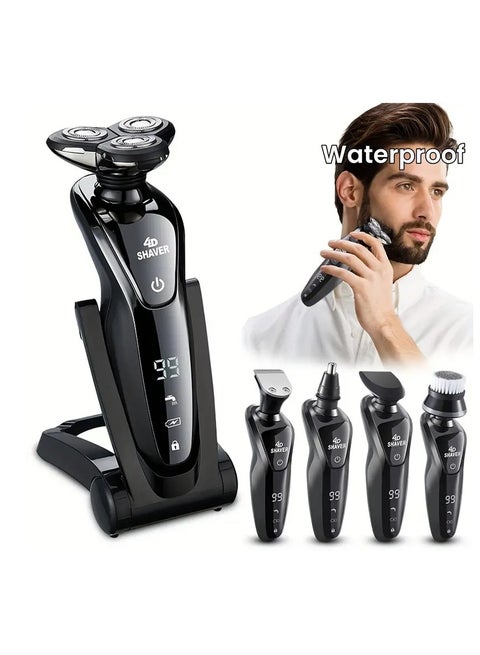 Rechargeable Waterproof Electric Shaver Razor For Men With Nose And Sideburn Trimmers And Face Cleaning Brush - Achieve A Smooth And Clean Shave-5 In 1 Suit  Without base