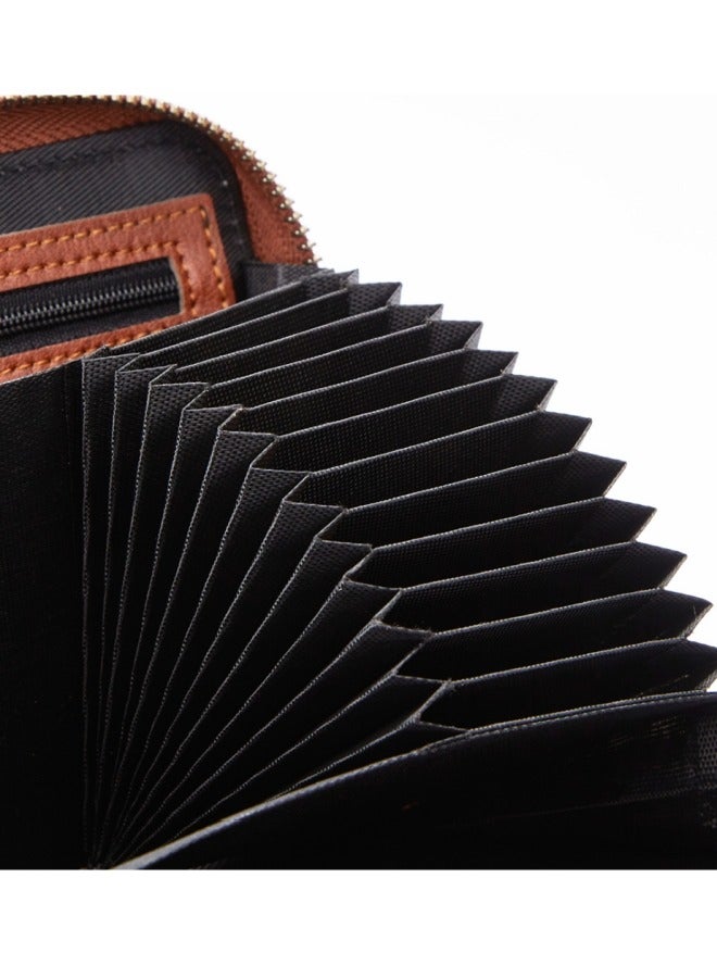 دانتي حقيبة يد رجالية بفرشاة RFID مضادة للسرقة ومحفظة طويلة من جلد البقر من الطبقة الأولى باللون الأسود - Image 3