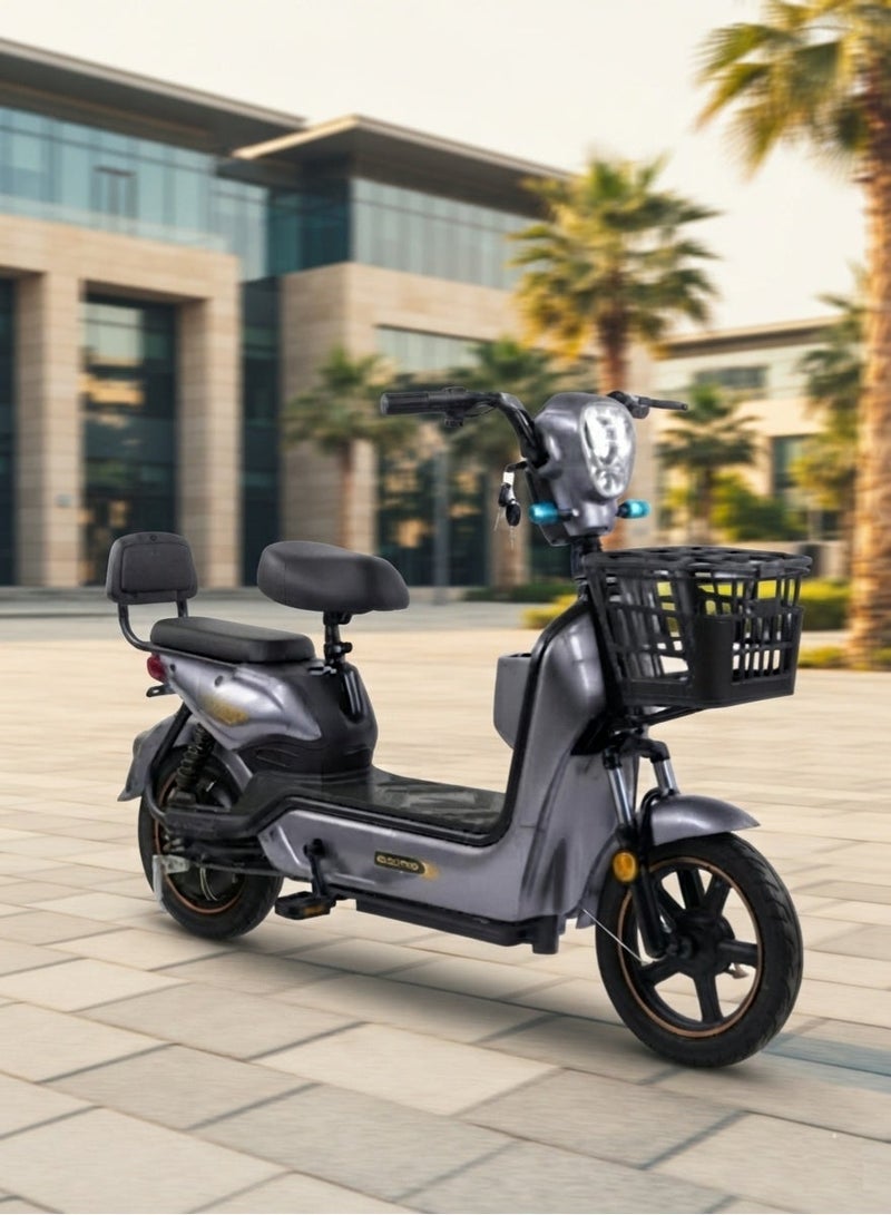 Premium Dual-Seat Electric Scooter / Moped with 800W High-Torque Motor, Long-Range 48V 12Ah Battery, Front & Rear Baskets, and Adjustable Comfort Seating - Deep Metallic Gray Finish - Image 2