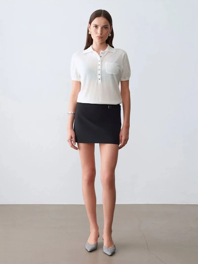 ديلفين DILVIN High-Waist Belted A-Line Mini Skirt