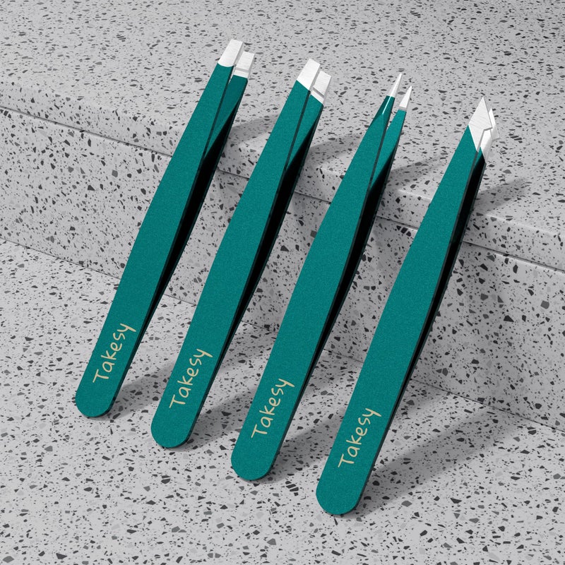Takesy Upgraded Sharp Precision Tweezers for Facial Hair & Chin Hair, Slanted Design for Women & Men Eyebrow Plucker, Great with Travel Mirror Case (Green) - Image 2