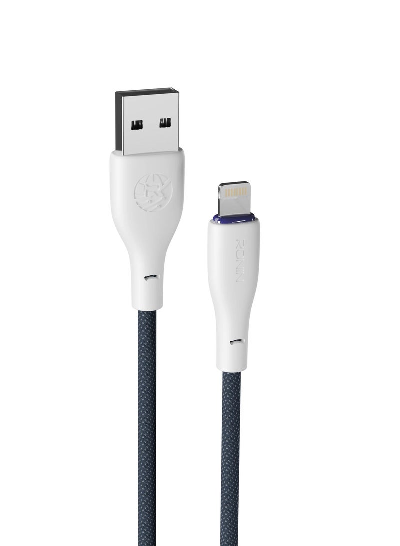 رونين كابل رونين فليكسين R-2025 من USB-A إلى Lightning - شحن سريع 2.4 أمبير - مجدول محمي - نقل بيانات - طول 1.2 متر - مضاد للتشابك - موصلات معززة - للايفون والايباد - أزرق - Image 1