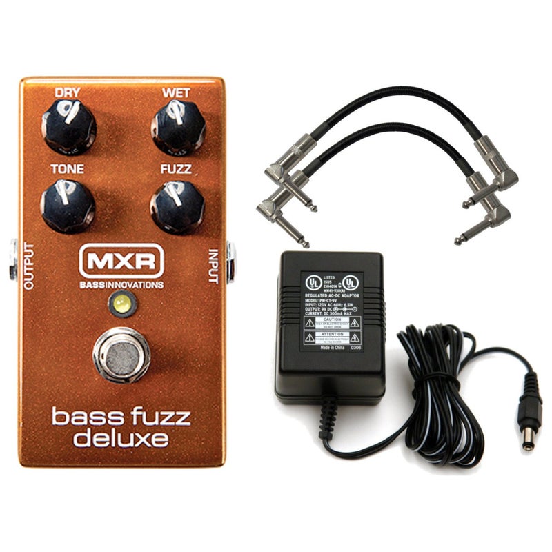 MXR M84 Bass Fuzz Deluxe Bass Stomp Box w/ 9V Power Supply and Patch Cables - Image 3