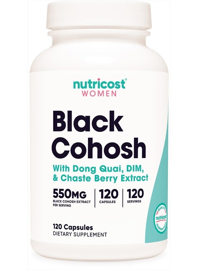 Nutricost بلاك كوهوش للنساء 660 ملغ، 120 كبسولة - مع دونغ كواي، DIM، وتوت الشجرة المقدسة، كبسولات نباتية، غير معدلة وراثيًا، خالية من الغلوتين - Image 1