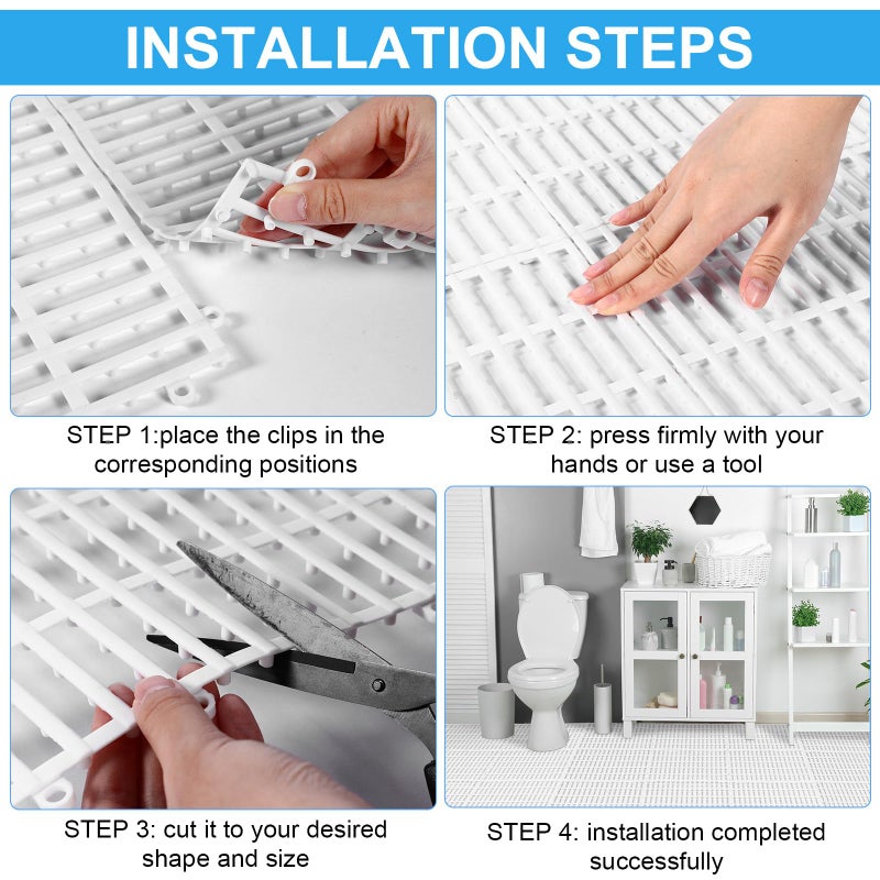 Tinideya 30 Pcs Interlocking Drainage Tiles 12" x 12" Anti-Slip Shower Floor Mat TPE Garage Floor Tile with Drain Holes Vented Deck Tiles for Bathroom,Garage,Kitchen,Swimming Pool,Pet Areas(White) - Image 5