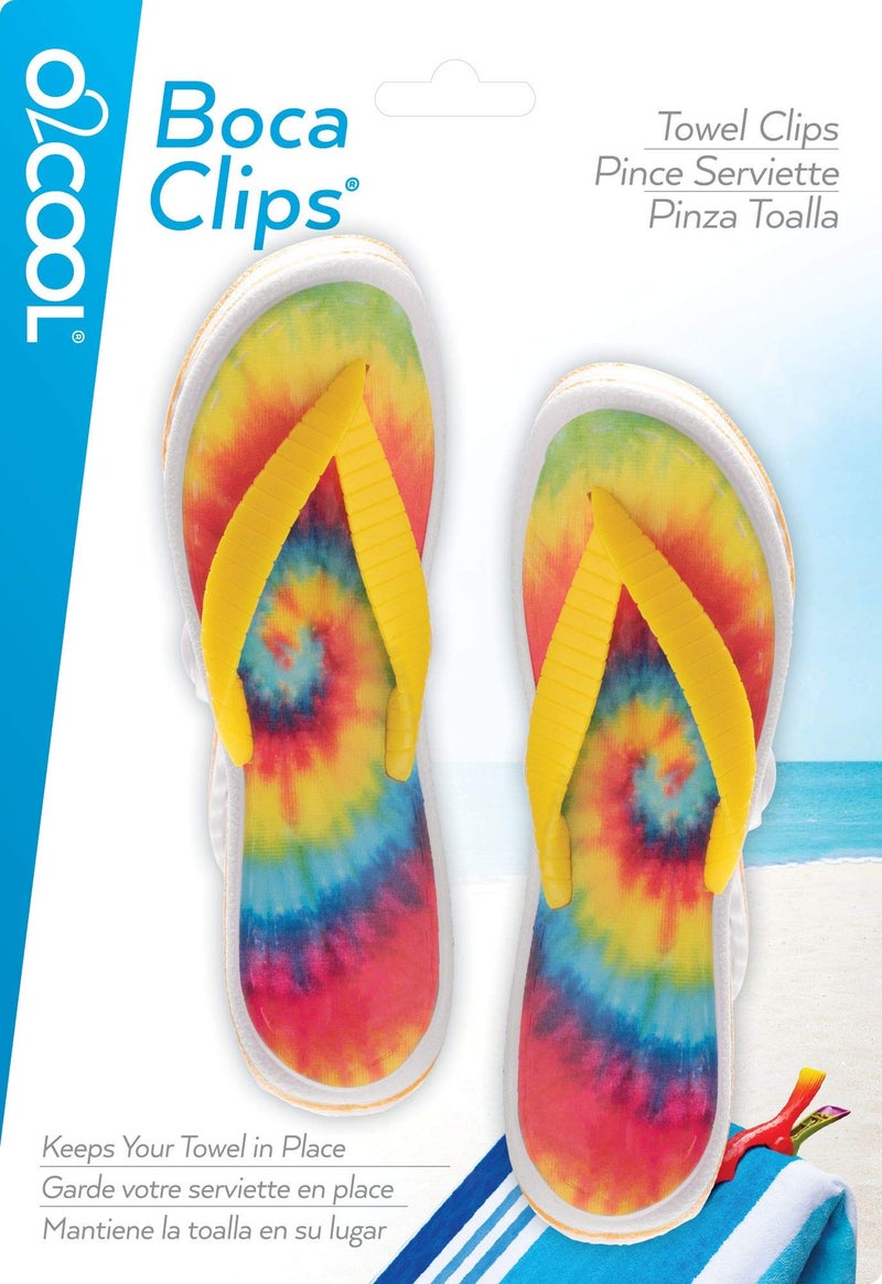 O2COOL Bocaclips - Beach Towel Clips for Beach Chairs, Patio and Pool Accessories - (Tie Dye Flip Flop) 2 Count - Image 2